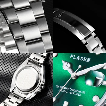 PLADEN Zelená Luxusné Quartz Hodinky Pre Mužov Kalendár Svetelný Vonkajšie Bežné Športové Chronometra Muž 3Bra Nepremokavé Diamond Relogio