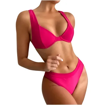 Sexy Underwire Push Bikini Set Ženy, jednofarebné Vysoký Pás Plavky, Plážové oblečenie Brazílsky Biquini dvojdielne Plavky na Kúpanie