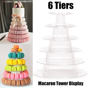6 Tier PVC Macaron Tower Display Stojan Jasné Kolo Polica Police Plastové Koláč, Dezert pre Svadby, Narodeniny, Party Zdobenie Nástroje