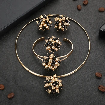 HORÚCE Dubaj Zlaté šperky sady pre ženy Afriky svadobné svadobné dary Náramok, Náhrdelník náušnice, prsteň súpravy šperkov
