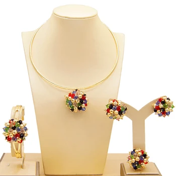 HORÚCE Dubaj Zlaté šperky sady pre ženy Afriky svadobné svadobné dary Náramok, Náhrdelník náušnice, prsteň súpravy šperkov