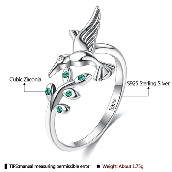 ZEMIOR Autentické 925 Sterling Silver Bird & Jar Strom, Listy Otvorte Nastaviteľné Prstene Pre Ženy Zapojenie Jemné Šperky Hot Predaj