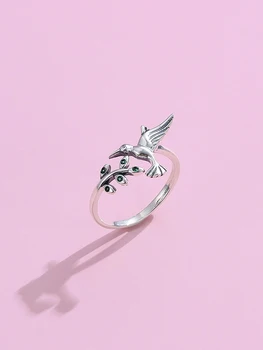 ZEMIOR Autentické 925 Sterling Silver Bird & Jar Strom, Listy Otvorte Nastaviteľné Prstene Pre Ženy Zapojenie Jemné Šperky Hot Predaj