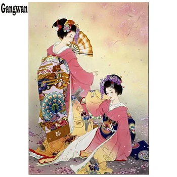 5D DIY Cross Stitch Plné Námestie/round-Diamond Maľovanie japonský geisha 3d Výšivky Drahokamu Mozaiky Kimono krásy Home Decor