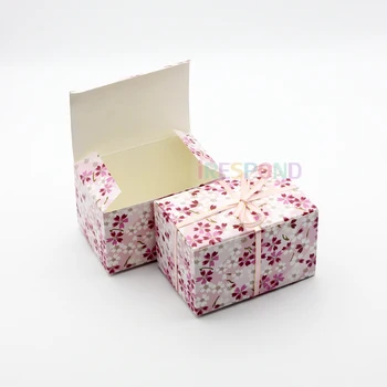 Papierová Darčeková Krabička Balení So Stuhou Cookies Candy Kozmetické Svadobné Prospech Box Narodeninovej Party Sušienky Cherry Blossom Vzor