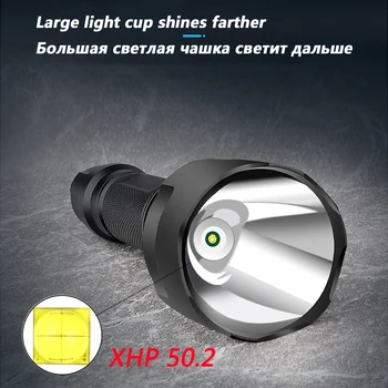 XHP50 Taktické LED Svietidlo svietidlo Nepremokavé T6/L2 Horák, diaľkové prepínanie Lov svetlo 5 Režimoch podľa 18650 batérie nabíjateľné klip