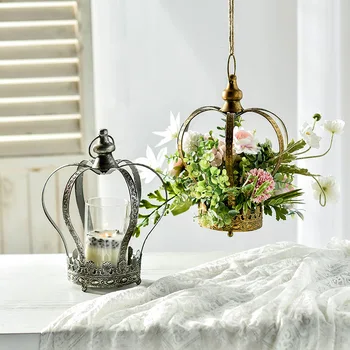 Nordic štýl kovové ozdoby iny svetlo luxusné retro železnej koruny Sviečkový dekorácie stola aranžovanie plavidla