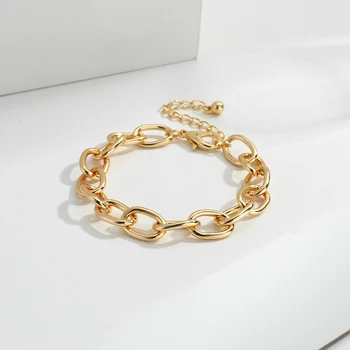 AENSOA Vintage Gold Color Charm Chain Bracelets for Women Korean Female Simple Bangles Bracelets 2021 Fashion Couple Jewelry
