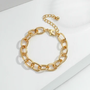 AENSOA Vintage Gold Color Charm Chain Bracelets for Women Korean Female Simple Bangles Bracelets 2021 Fashion Couple Jewelry