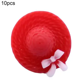 10 Ks Zdobením Svetlé Farby Živé Živice Slamený Klobúk Miniatúrne Hračky pre Tortu