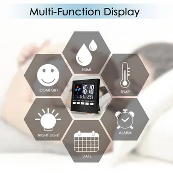 Inteligentný Počasie Hodiny LCD Digitálny Displej Budík Kalendár Vlhkomer Predpoveď Počasia Stanice Podsvietenie Spánok, Budík