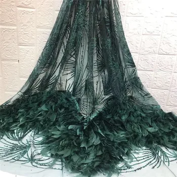 Africké Korálkové 3D Pierko Čipky Textílie 2019 zelená Afriky francúzskej Čipky Tkaniny Vysokej Kvality Nigérijský Výšivky Tylu francúzskej Čipky