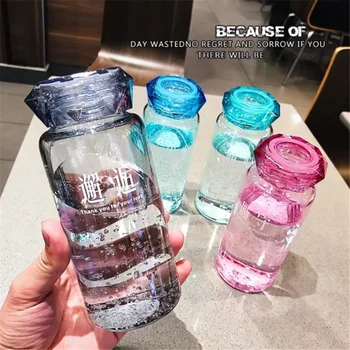 370ML fľašu, sklo, kryštál, diamant pohár pohodlné prenosné sklo kreatívny darček pohár botella de agua