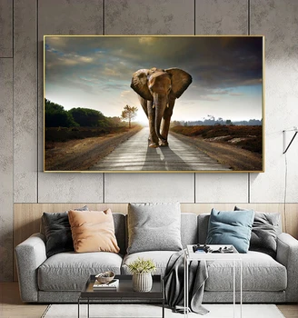 Retro Miestnosti Dekorácie Dekorácie Zvierat Plagát na Stenu Umelecké Plátno na Maľovanie Slon Obrázok Domáce Dekorácie (frameless)