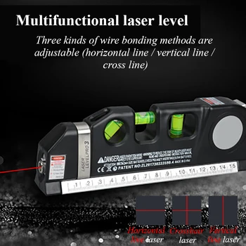 Laser Úrovni Vertikálne Horizontálne 2 Riadky Lasery Vládca Opatrenia Pásky Aligner Bubliny Pravítko Black Vodorovné Pravítko Rovnováhu Pravítko