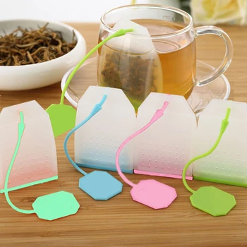Farebné Potravinársky Silikón Prázdne Teabags String Filter Bylina Voľne Sypaný Čaj Tašky Teabag Filtra Kávy Taška Čaj Lapače Nástroj