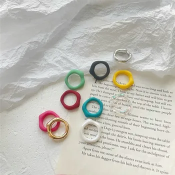 2021 Nové Farebné Geometrické Transparentné Ženy Krúžky Akryl Nepravidelný Mramorový Vzor Krúžok Živice Prstene pre Ženy, Dievčatá, Šperky