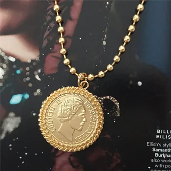 Nádherná Zlatá Farba Lode Queen Tváre Vyryté Veľké Mince Prívesok Loptu Reťazca Náhrdelník Pre Ženy Strana Pekné Dekorácie, Šperky