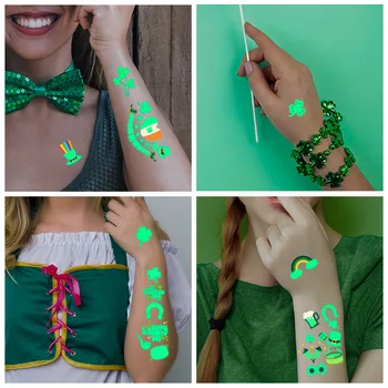 10pcs/Set Írsko Žiarivkové svetlo Zelený Svetelný Dočasné Tetovanie Nálepky pre Deti St. Patrick ' s Day Party Darček Ďatelina Klobúk Pivo
