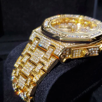 MISSFOX Veľké Zlaté Hodinky Mužov Plný Diamond Top Značky Luxusné Muž Hodinky Business hip-hop Módy Nepremokavé Quartz Hodinky Pre Človeka