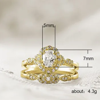 Huitan Elegantná Zlatá Farba Svadobný Prsteň Súpravy Luxusné Zapojenie Snubné Prstene Pre Ženy Moderné Svadobné Doplnky, Darčekové Krúžok