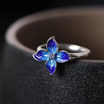 Originálny dizajn cloisonne smalt porcelánu Thajský kvet strieborná otvorenie nastaviteľný krúžok Čínsky retro šarm ženy značky šperky