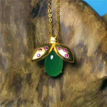 Veľkoobchod Módne Šperky Zelená Chalcedony Špeciálne pokovovanie Silver bee Náhrdelník pre Ženy extra Šperky namour Kúzlo Darček