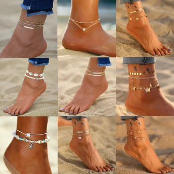 Český Zlatý Motýľ Ponožky Pre Ženy Móda Siilver Farebné Korálky Anklet Letné Beach Členok Náramok Nohy Reťazca Šperky