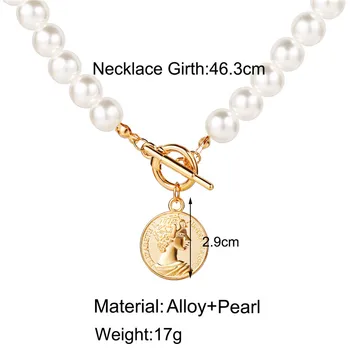 Vintage Svadba Pearl Choker Náhrdelník Pre Ženy Geometrické Srdce Mince Zámok Prívesok Šperky, Náhrdelníky collier Darček