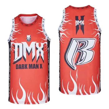 BG DMX DARK MAN X jersey Výšivky šitie Vonkajšie športové Hip-hop kultúra film red letné basketbalové dresy