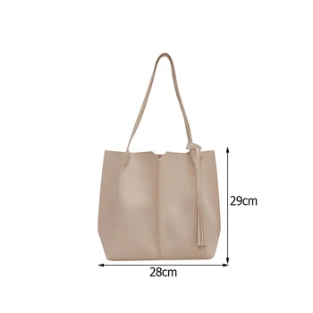 Móda Ženy PU Kožené Solid Farba Ramenný Shopping Bag Ladies Bežné Strapec Veľkú Kapacitu Tote Kabelky
