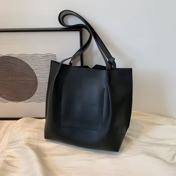 Móda Ženy PU Kožené Solid Farba Ramenný Shopping Bag Ladies Bežné Strapec Veľkú Kapacitu Tote Kabelky