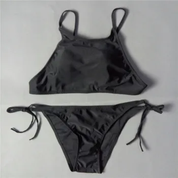 2017 black vysoká krku plodín top športové plavky pre ženy značky Criss-cross Lano s Nízkou Pás Plavky,Brazílske Bikini podprsenka čalúneným