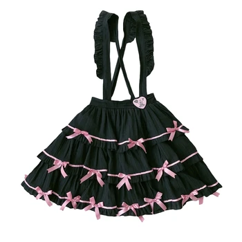 Lolita Kawaii Čierna Skladaná Sukňa Ženy Vintage Prehrabať Čipky A Popruh Gotický Vysoký Pás Školské Dievča Cosplay Mini Sukne Podväzkové