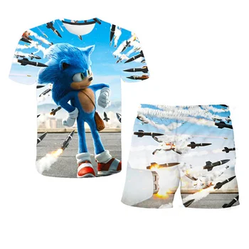 Deti Oblečenie Nastaviť Sonic Tlač Oblečenie Pre Chlapcov, Dievčatá Mikina 2Pieces Vyhovovali T-tričko+Krátke Nohavice Detský Kostým Veľkosť 4-14T