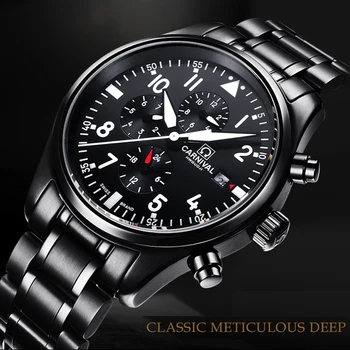 KARNEVAL Švajčiarsko Hodinky Mužov Multi-funkcia Auto Hodinky, Luxusné Značky relogio masculino Nepremokavé pánske náramkové hodinky C8592-2
