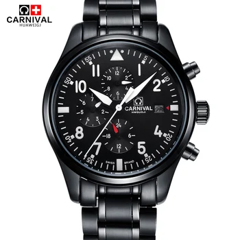 KARNEVAL Švajčiarsko Hodinky Mužov Multi-funkcia Auto Hodinky, Luxusné Značky relogio masculino Nepremokavé pánske náramkové hodinky C8592-2