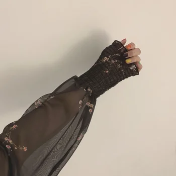 Letné Dlhé Lístkového Rukáv Šifón Šaty, Sexy Čierne Šaty Žien Vintgae Kvetinový Tlač Šaty Kórejský Bežné Mini Vestidos 13676