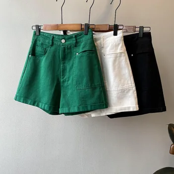 Zelená Denim Šortky dámske 2021 lete nové módne kórejský Pevné príležitostné voľné vysoký pás krátke dámske ležérne šortky oblečenie