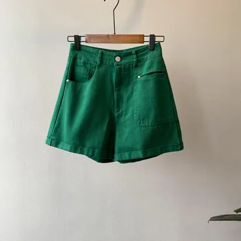 Zelená Denim Šortky dámske 2021 lete nové módne kórejský Pevné príležitostné voľné vysoký pás krátke dámske ležérne šortky oblečenie