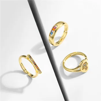 2020 Hot Predaj Zlatá Farba Otvoriť Krúžok Pre Ženy Jedinečný Dizajn, Farebné CZ Vložkou Palm Krúžok Žien, Svadobné Šperky, Zásnubné Darček