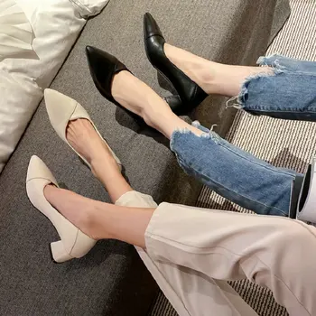 Sianie Tianie 2020 jar leto pevné obyčajný farba ukázal prst ženské topánky, svadobné party robustný 5 cm vysoké podpätky dámy čerpadlá