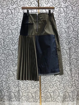 Vysoko Kvalitné dámske Sukne 2021 Letné Módne Dámy Farebný Blok Patchwork Polovici Teľa Dĺžka Bežné Skladaný Vintage Sukne