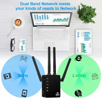 Bezdrôtový Smerovač wi-fi Opakovač 1200Mbps Dual-Band 2.4/5G 4 Anténa Wi-Fi predlžovač Dosahu Signálu Doma Internet Zosilňovač