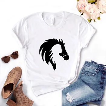 Kôň Žena Tlač Ženy tričko Bavlna Bežné Vtipné tričko Dar Pani Yong Dievča Top Čaj-1362