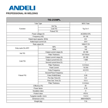 ANDELI TIG-250MPL Inteligentné MOS 220V Multifunkčné Zvárací Stroj TIG/ZIMA/TIG PULS Zváranie za Studena Zváranie Bodové Zváranie