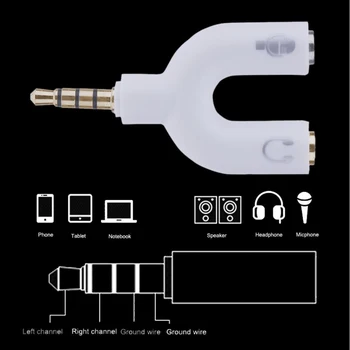 1PC U Typ Adaptéra Dual 3,5 MM Slúchadlový Konektor Audio Kábel Rozdeľovača Mikrofón 2 v 1 Otočný Konektor Jack Plug Prenosný Adaptér
