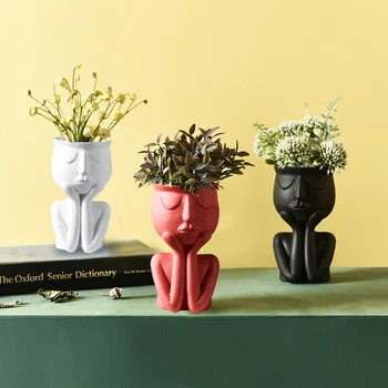 Živica Abstraktné Tvár Kvetináče Figúrky, Vázy, Dekorácie Sedí Socha Stola Kvet Usporiadanie Nádoby Darček Ozdoby