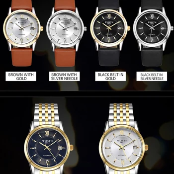 Automatické Muži Mechanické náramkové hodinky Luxusné Kožené z Nerezovej Ocele, Remienok Hodiniek Nepremokavé ženy Automatické Hodinky Sapphire