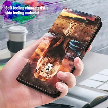 Móda 3D Lev Kože Flip Peňaženky obal pre Samsung Galaxy A10 A30 A30S A40 A50 A70 A20E A01 A11 A21 J3 J5 2017 Držiak Krytu